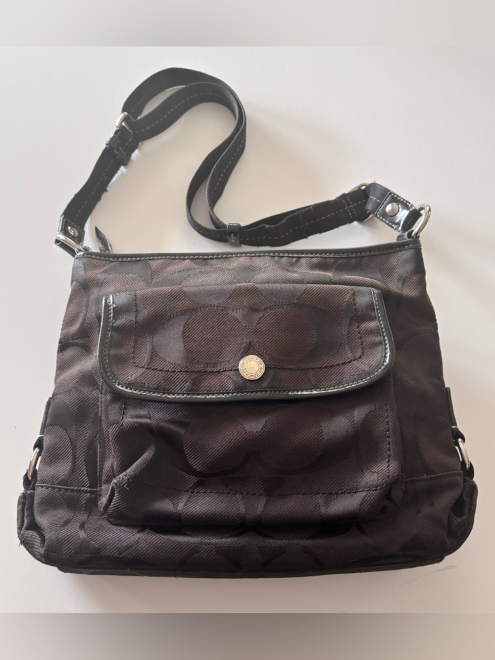 Coach Signature Jacquard Shoulder Bag Brown Black Pink Interior Y2K